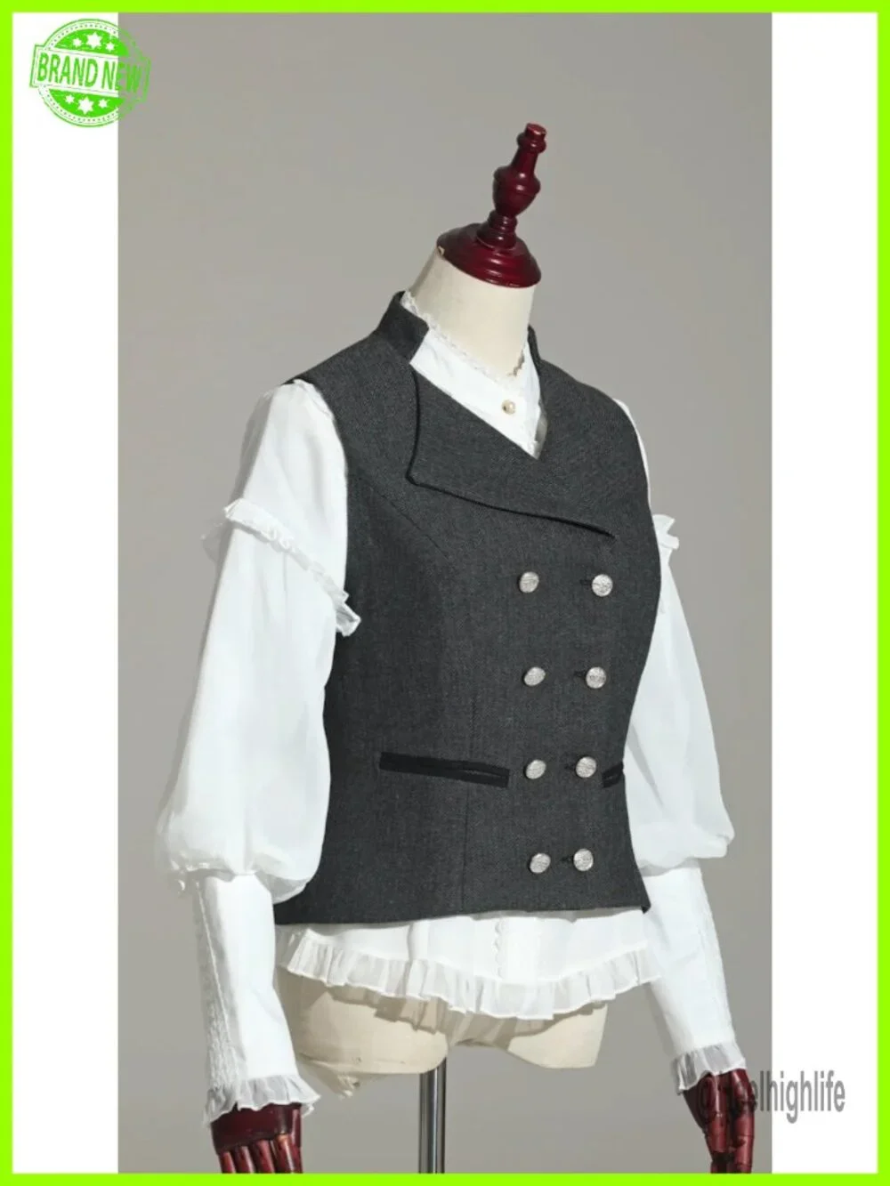 Vintage Suit Vest Tweed Slim Fit V-Neck Double Breasted Sleeveless Blazer